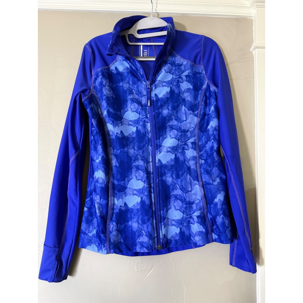 Mondetta Blue Mountain Print Full Zip Active Jacket Thumbholes Womens Small